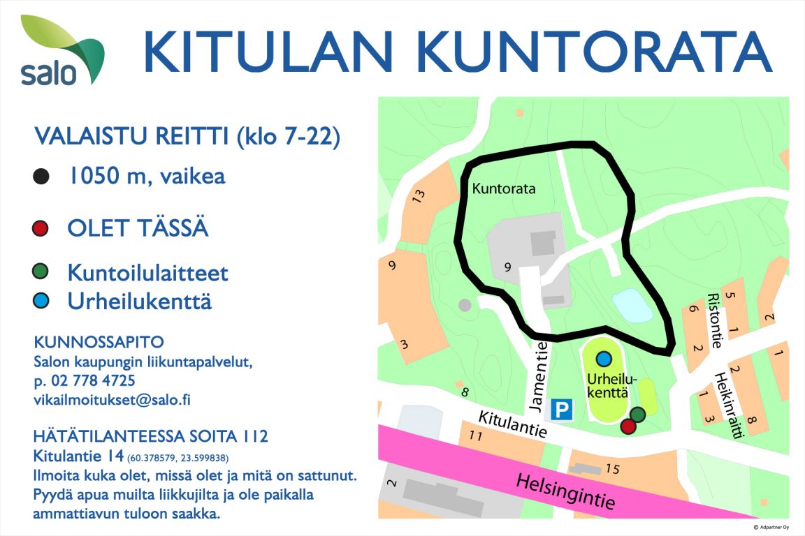 Kitulan kuntoradan opastaulu