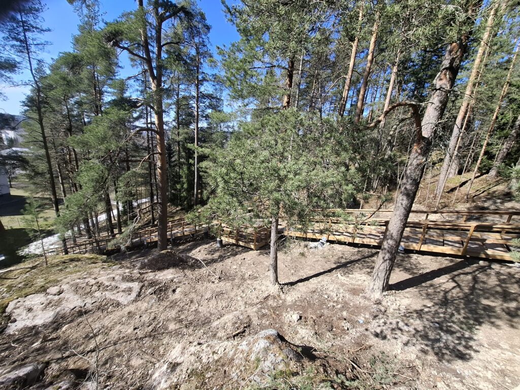 Pahkavuoren kuntoportaat kuvattuna vähän kauempaa, jotta maasto näkyy. 
